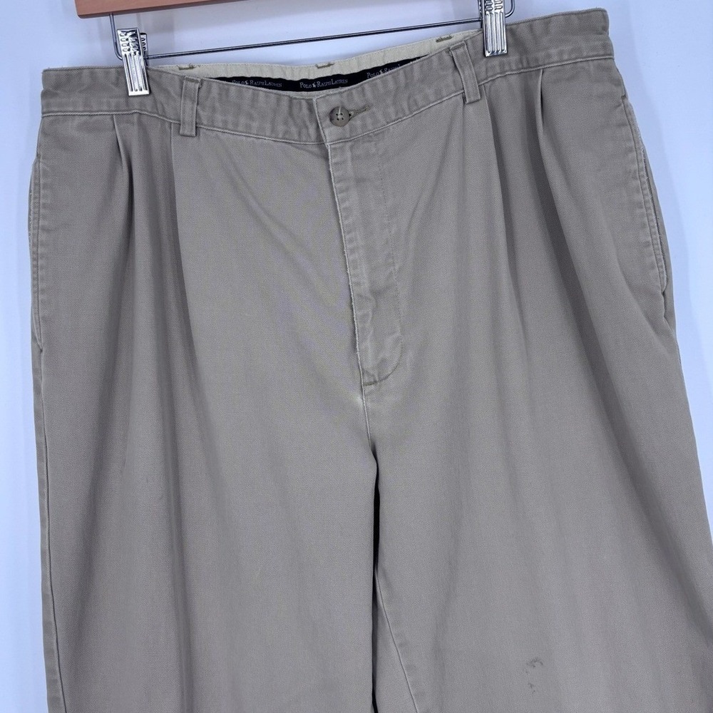 VTG 90s Polo Ralph Lauren Chino Pants Mens 36x30 (Tag 40x32) Tan Pleated Cuffed